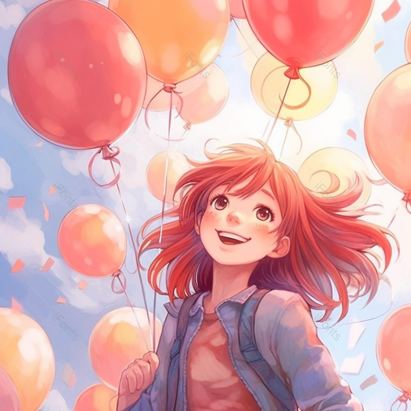 双肩包蓝色外套一个女孩小孩欢乐气球飘起来纯洁可爱插画,插画/手绘图,插画/手绘图库,插画/手绘图下载,插画/手绘